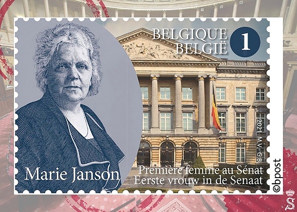 Postzegel ter ere van Marie Janson, de eerste vrouwelijke senator, te ontdekken tijdens een bezoek aan de Senaat