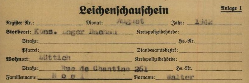 Walther Nol, certificat de dcs, 13 aot 1942, Dachau