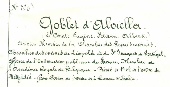 Extrait de la notice biographique du sénateur Eugène Goblet d’Alviella