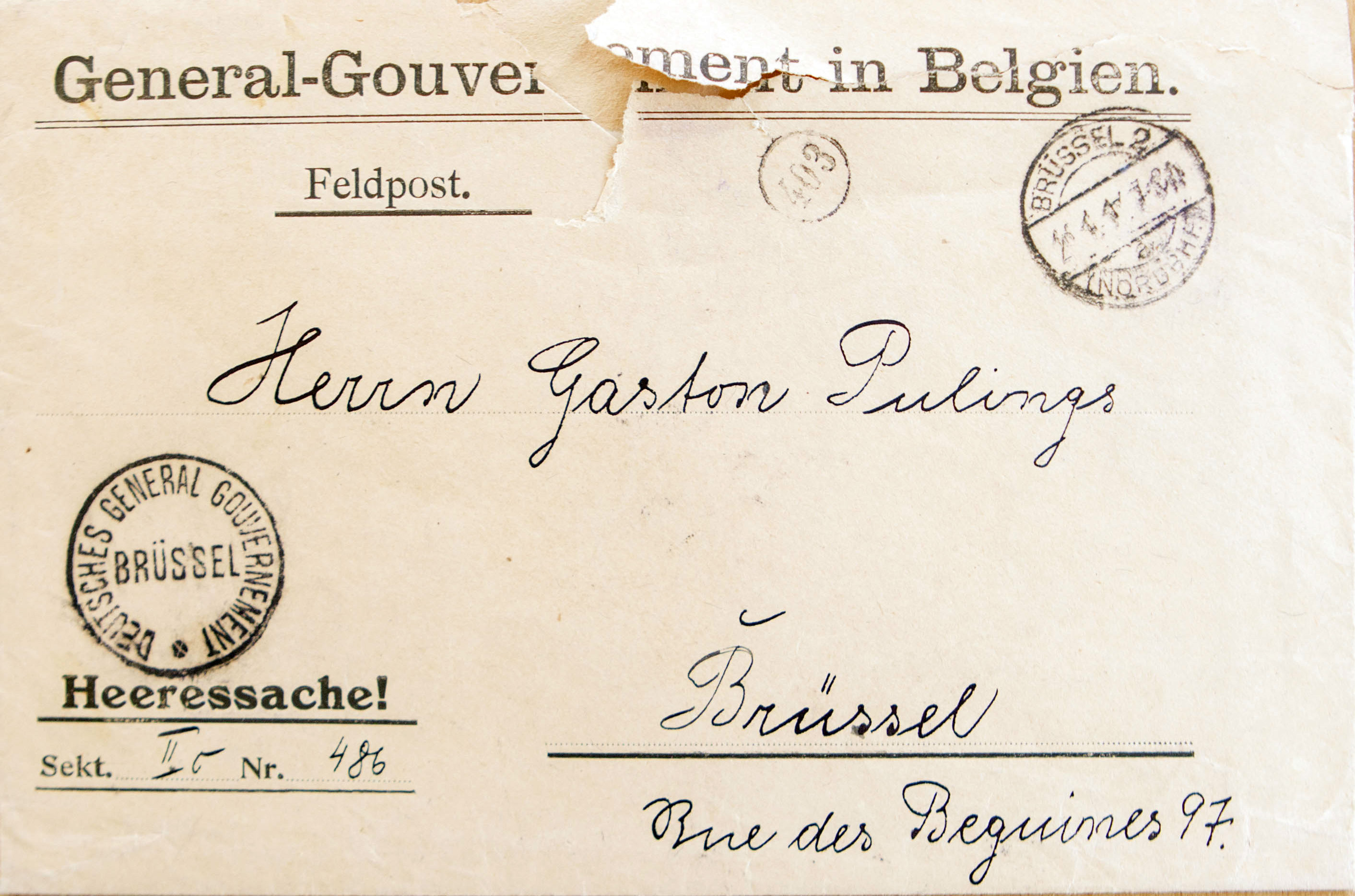 Rponse du General-Gouvernement in Belgien  Gaston Pulings, 25 janvier 1917