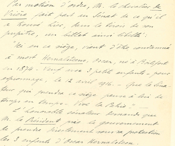 Extrait du procès verbal de la séance plénière du Sénat, le 19/03/1919