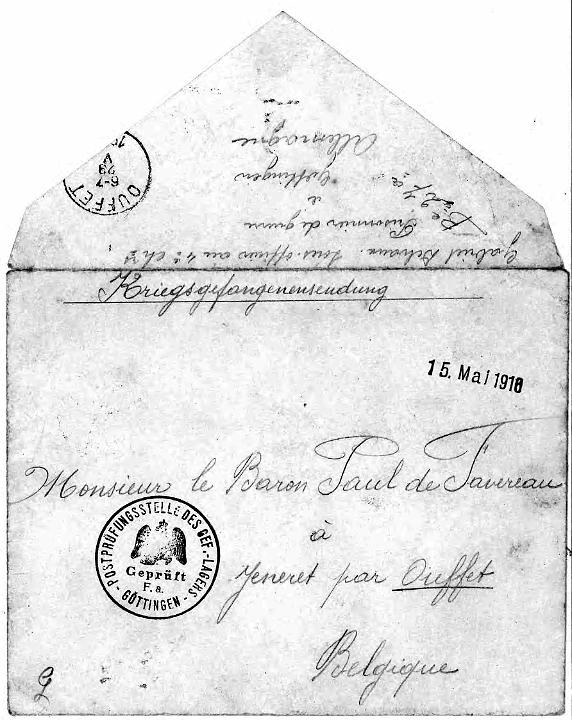 Brief van krijgsgevangene Gabril Delvaux