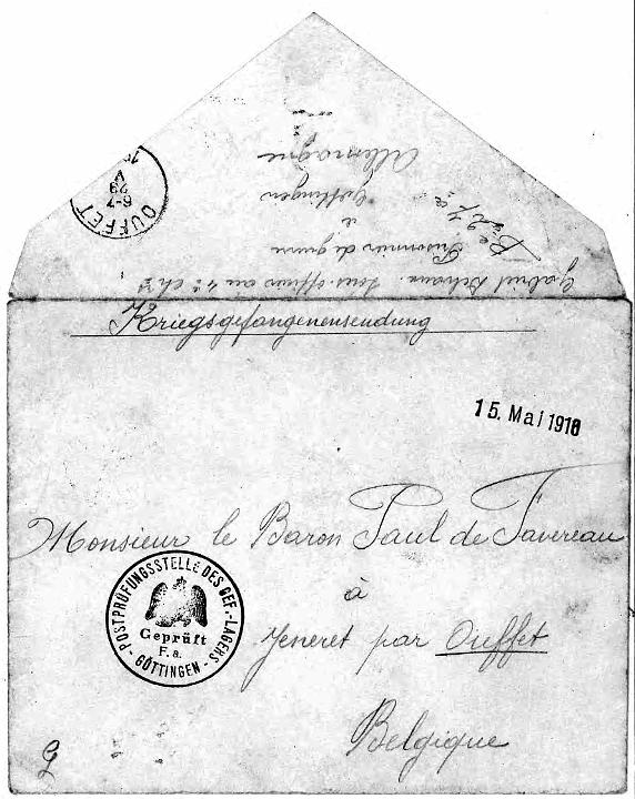 Lettre de Gabril Delvaux, prisonnier de guerre