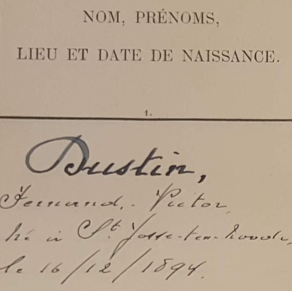 Fernand Dustin, inschrijving in het personeelsregister van de Senaat