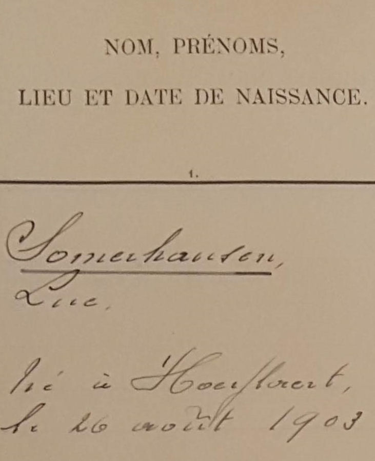 Luc Somerhausen, inscription dans le registre du personnel du Snat