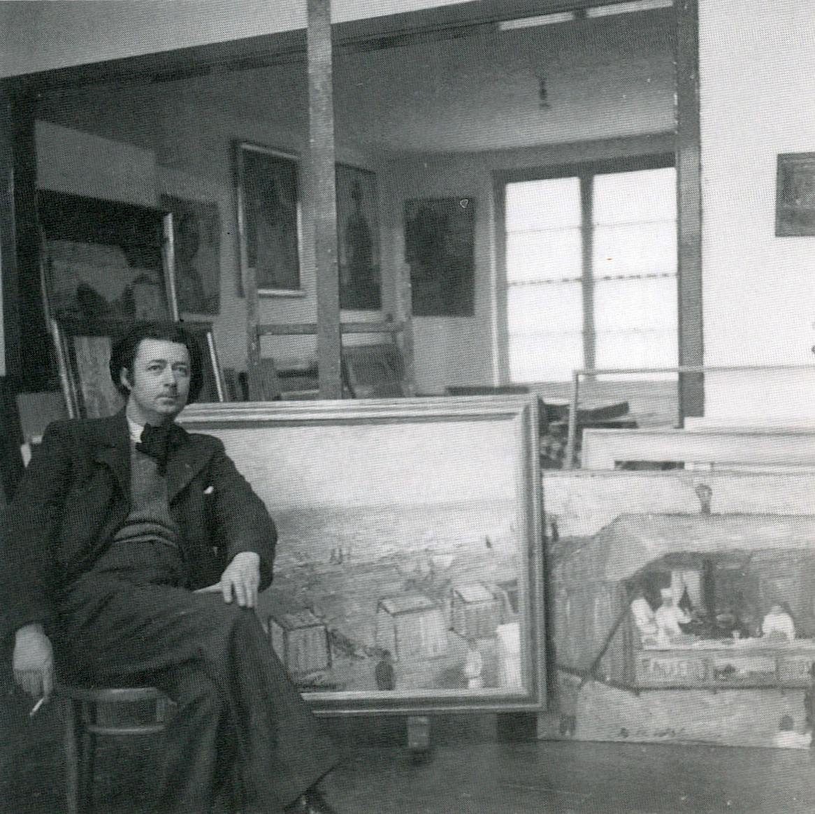 Wolvens in zijn atelier, Kerselarenlaan in Sint-Lambrecht-Woluwe - jaren 1940-1950