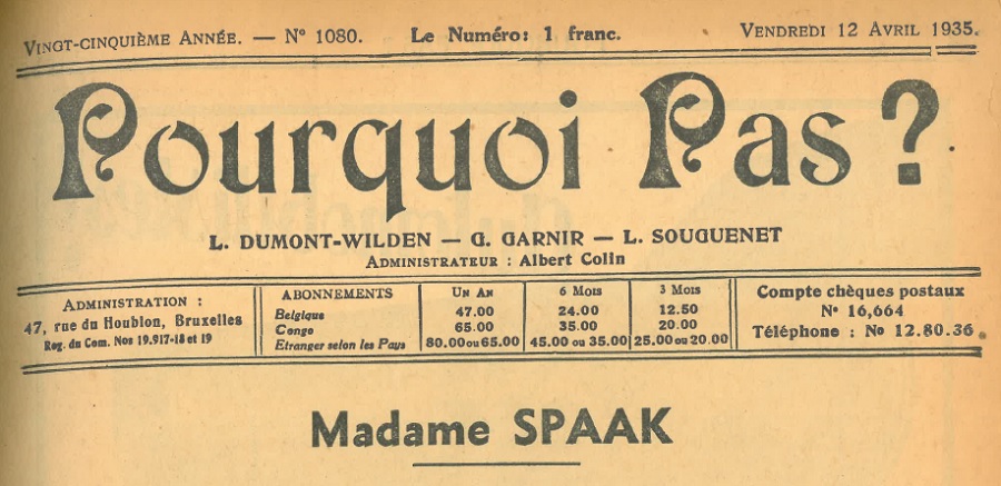 Marie Spaak-Janson sous le feu des critiques dans l'hebdomadaire satirique Pourquoi Pas