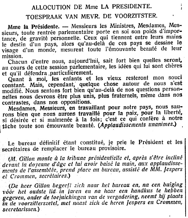Extrait des Annales du Sénat de Belgique, 1956-1957, pp. 4-5